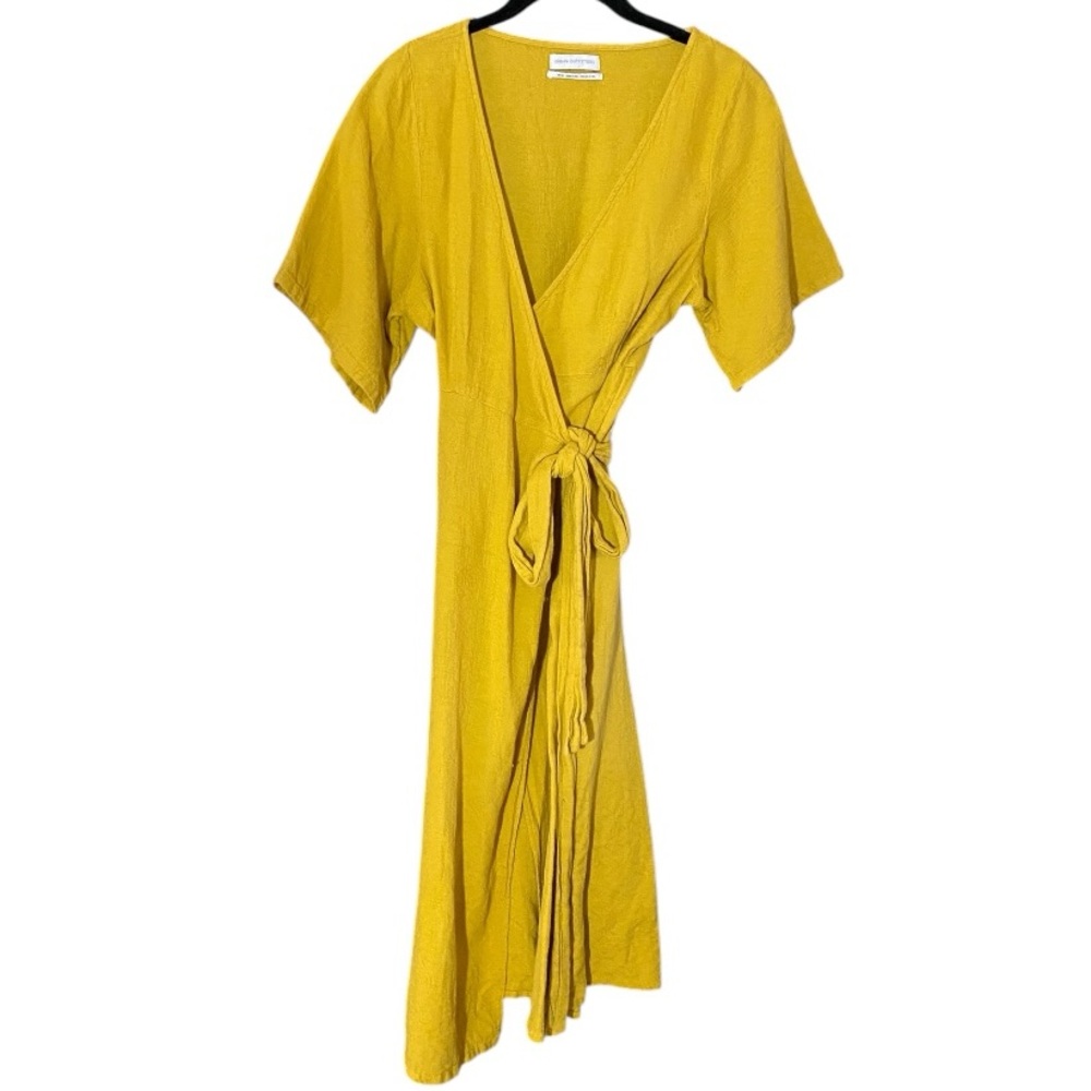 Urban Outfitters Kayla Surplice Kimono Wrap Midi Dress Mustard Yellow Sz Medium